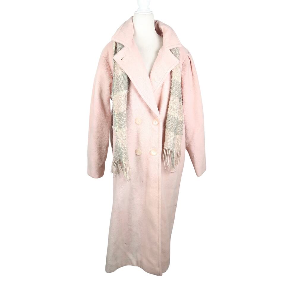 Vintage 80s Freddi-Gail Light Pink Wool Long Mid Length Coat L